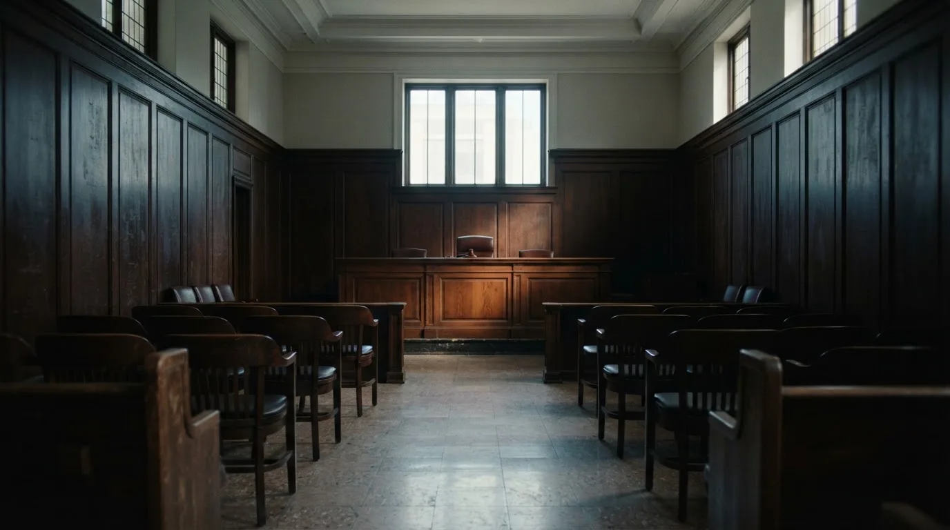 Sala de tribunal vazia com painéis de madeira, à luz da manhã — blackjack online casino em portugal