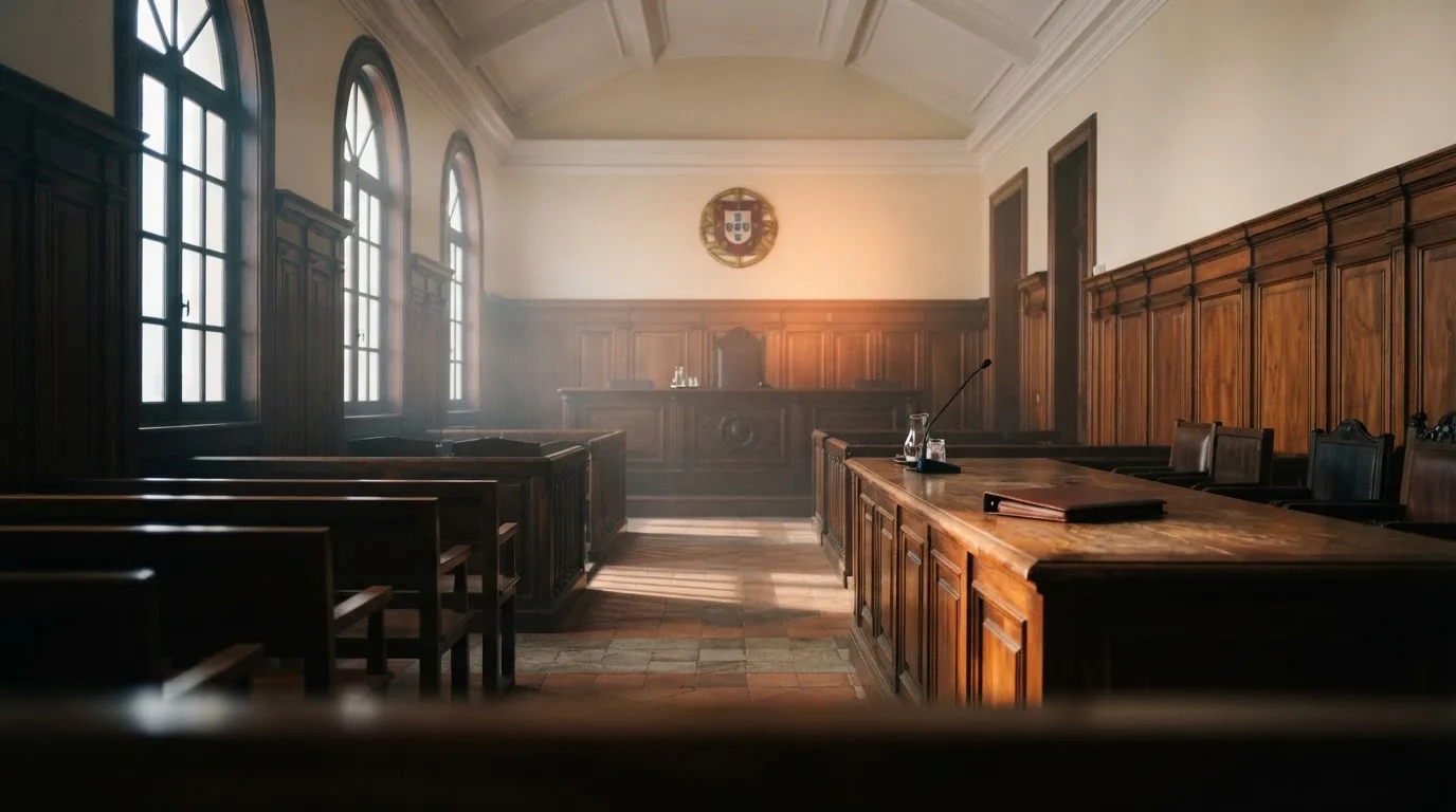 Sala de tribunal vazia com painéis de madeira, à luz da manhã — casino com litecoin em portugal