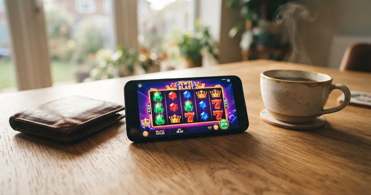Telemóvel numa mesa de madeira ao lado de uma carteira e de uma chávena de café — casinos com depósito mínimo pt