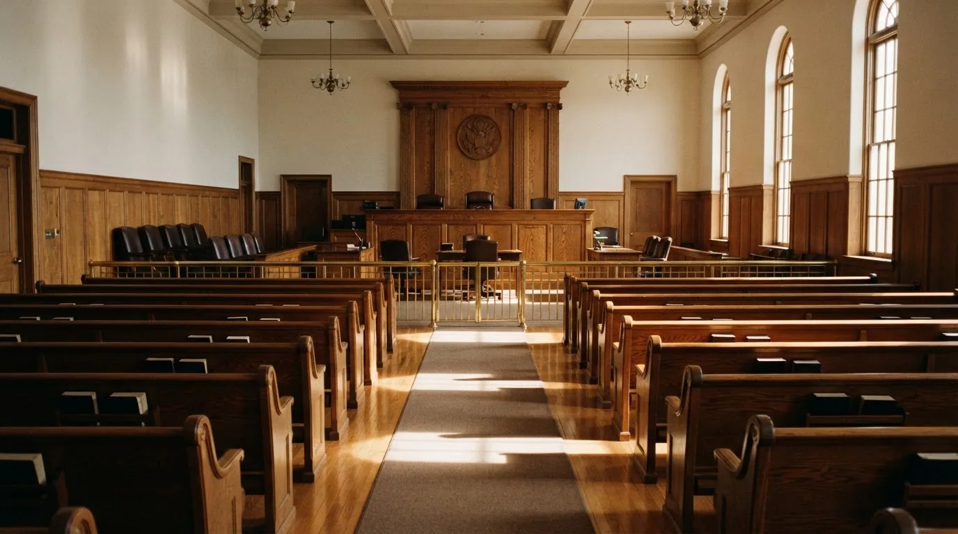 Sala de tribunal vazia com painéis de madeira, à luz da manhã — cassino com depósito em portugal