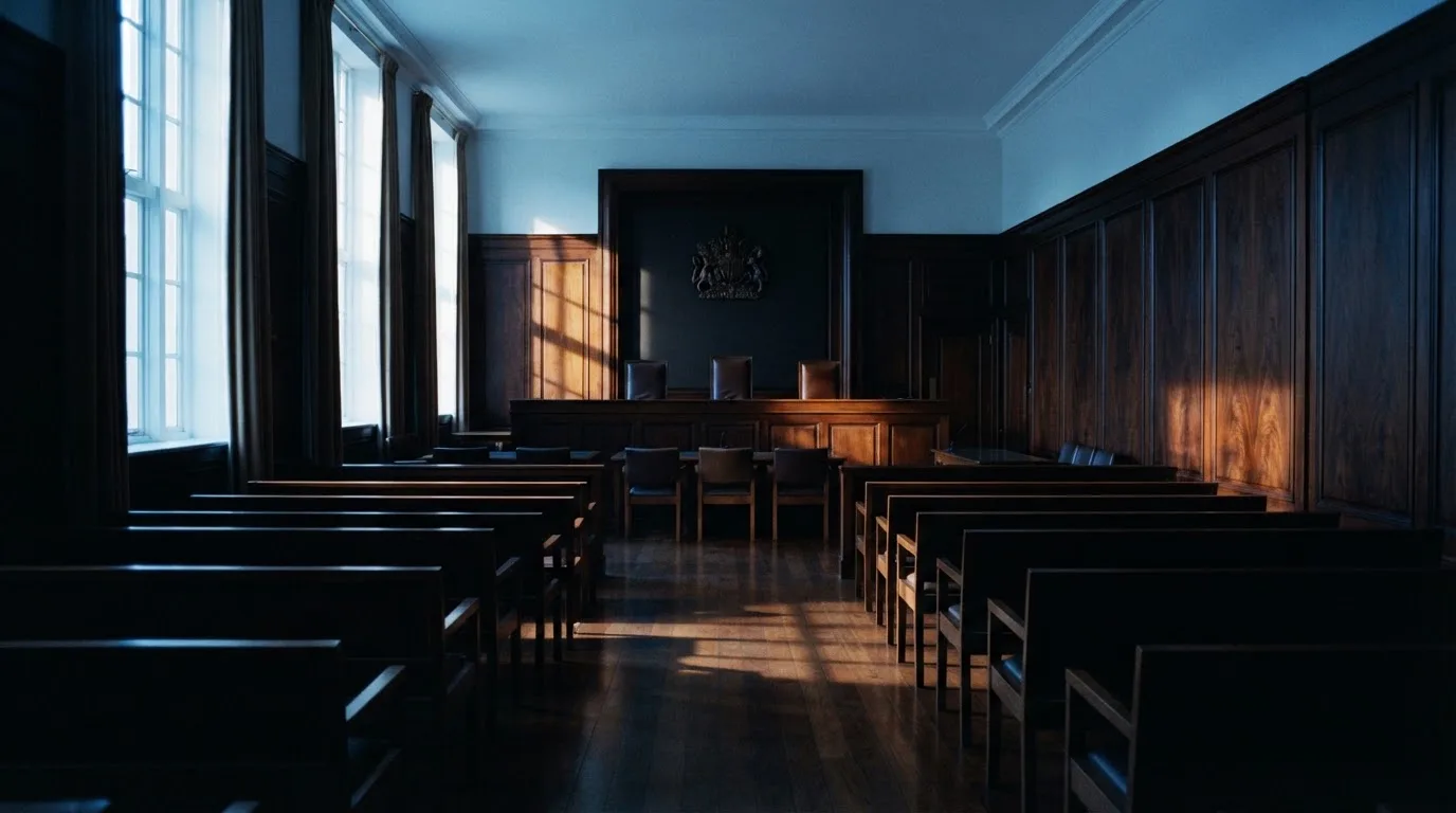 Sala de tribunal vazia com painéis de madeira, à luz da manhã — cassino com roleta em portugal