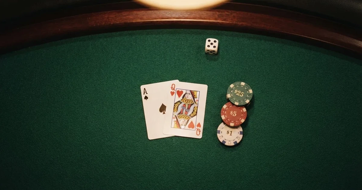 Mesa de jogo iluminada com cartas, vista de cima — jogo de craps em portugal