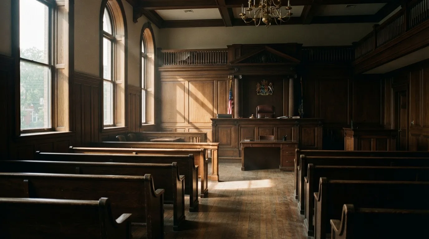 Sala de tribunal vazia com painéis de madeira, à luz da manhã — keno em cassino pt