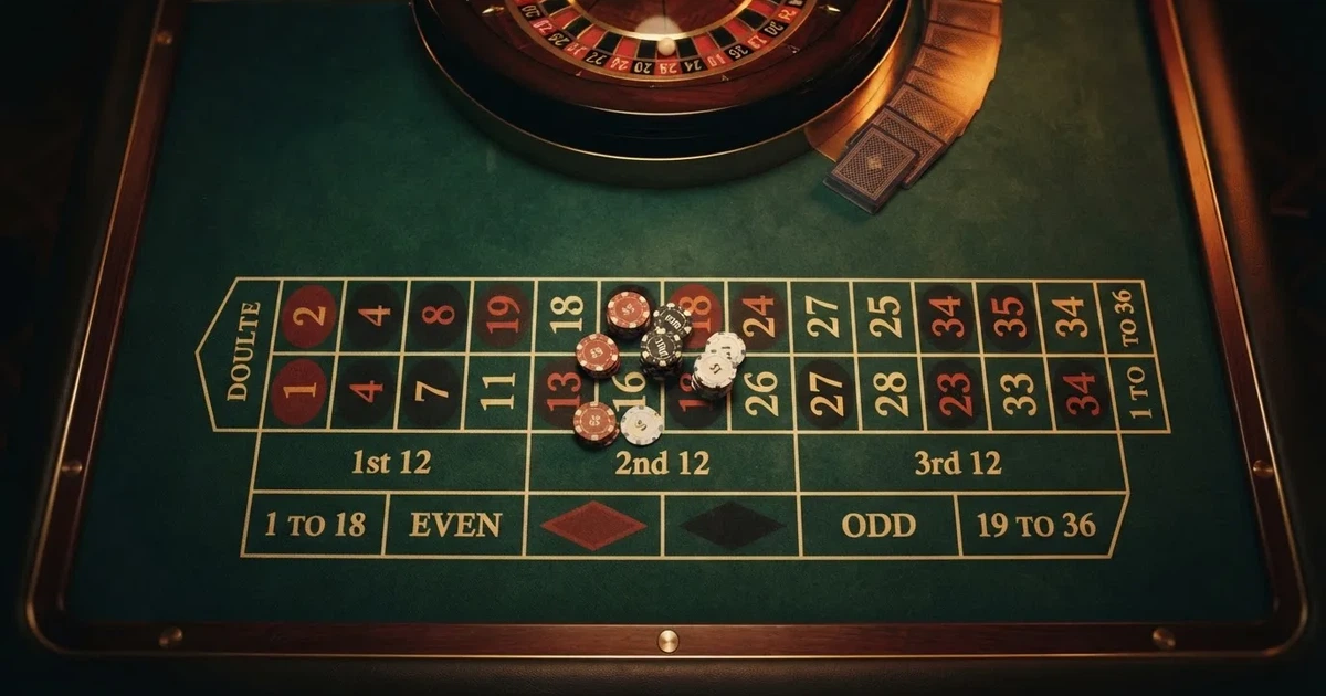 Mesa de jogo iluminada com cartas, vista de cima — roleta casino em portugal