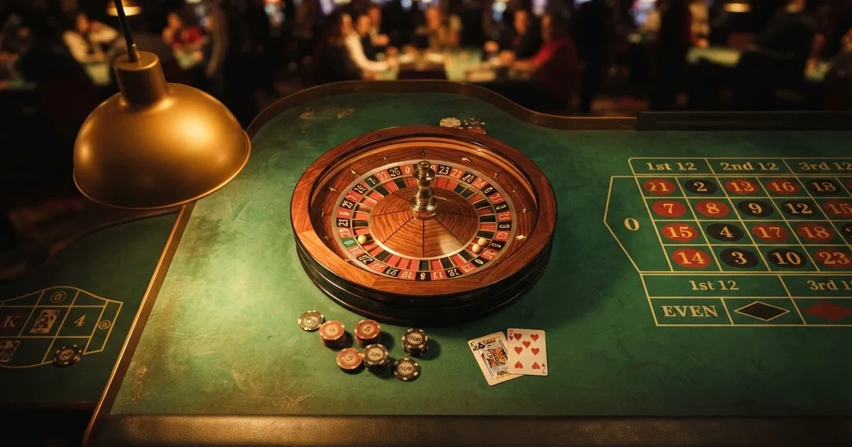 Mesa de jogo iluminada com cartas, vista de cima — roleta online por dinheiro em portugal