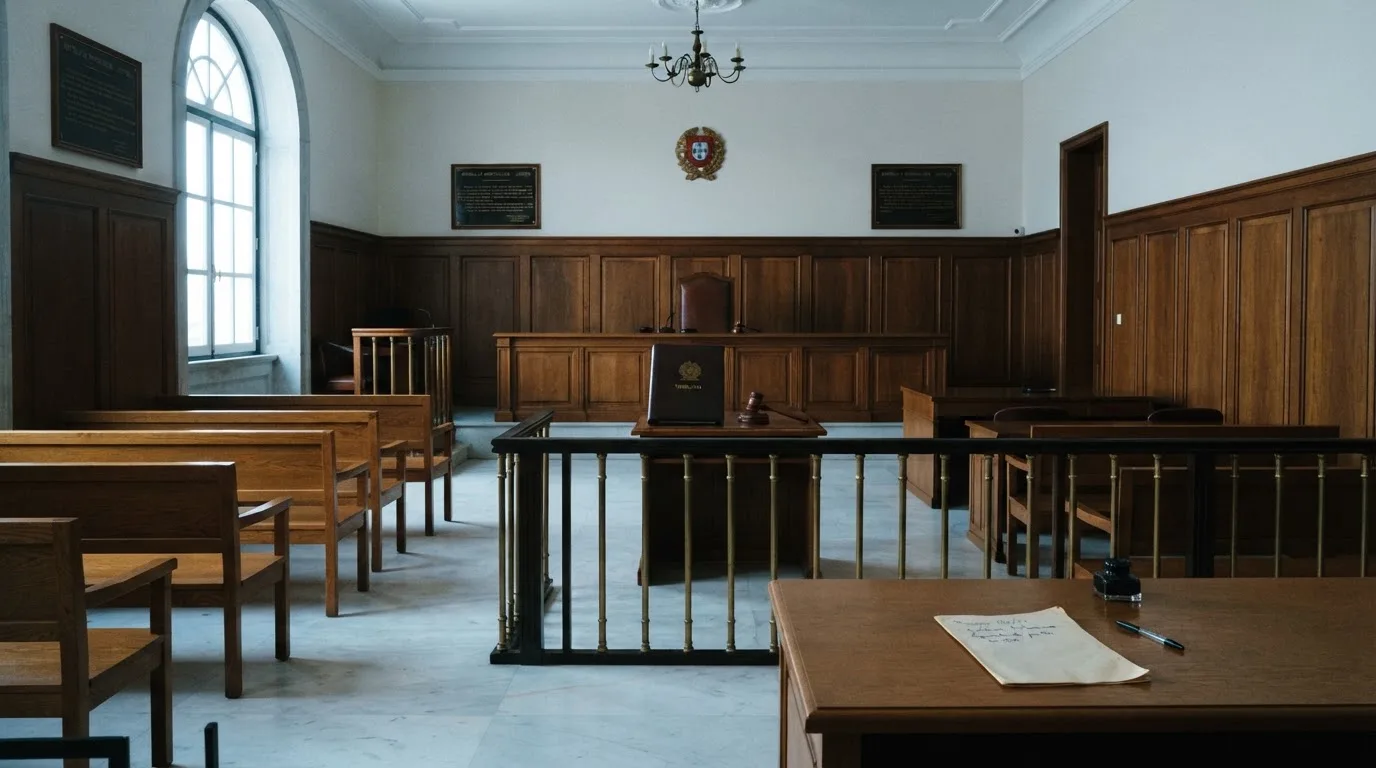 Sala de tribunal vazia com painéis de madeira, à luz da manhã — roleta virtual em portugal