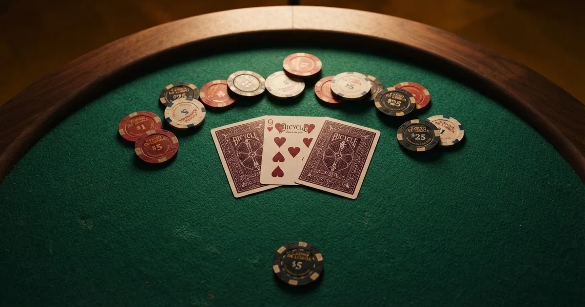 Mesa de jogo iluminada com cartas, vista de cima — slots grátis em portugal