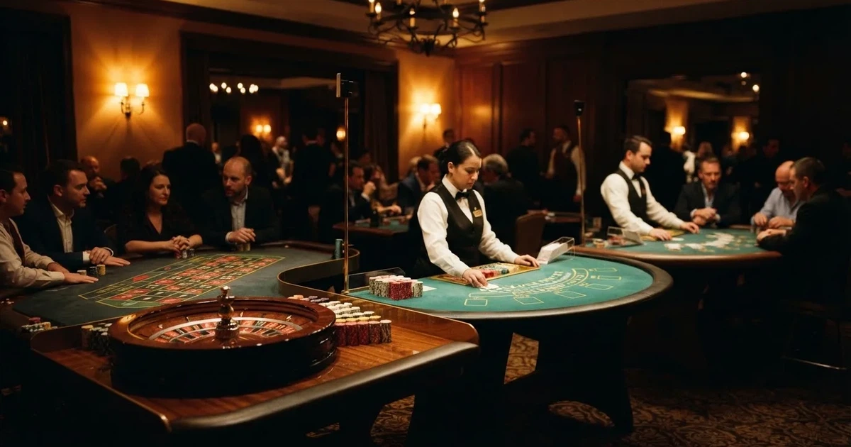 Três mesas de jogo diferentes lado a lado numa sala calma e calorosamente iluminada — top casinos em portugal
